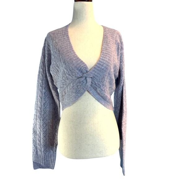 NWOT ASTR the Label Cropped Knot Twist Front Cable Knit Sweater Lilac Small - Picture 1 of 8